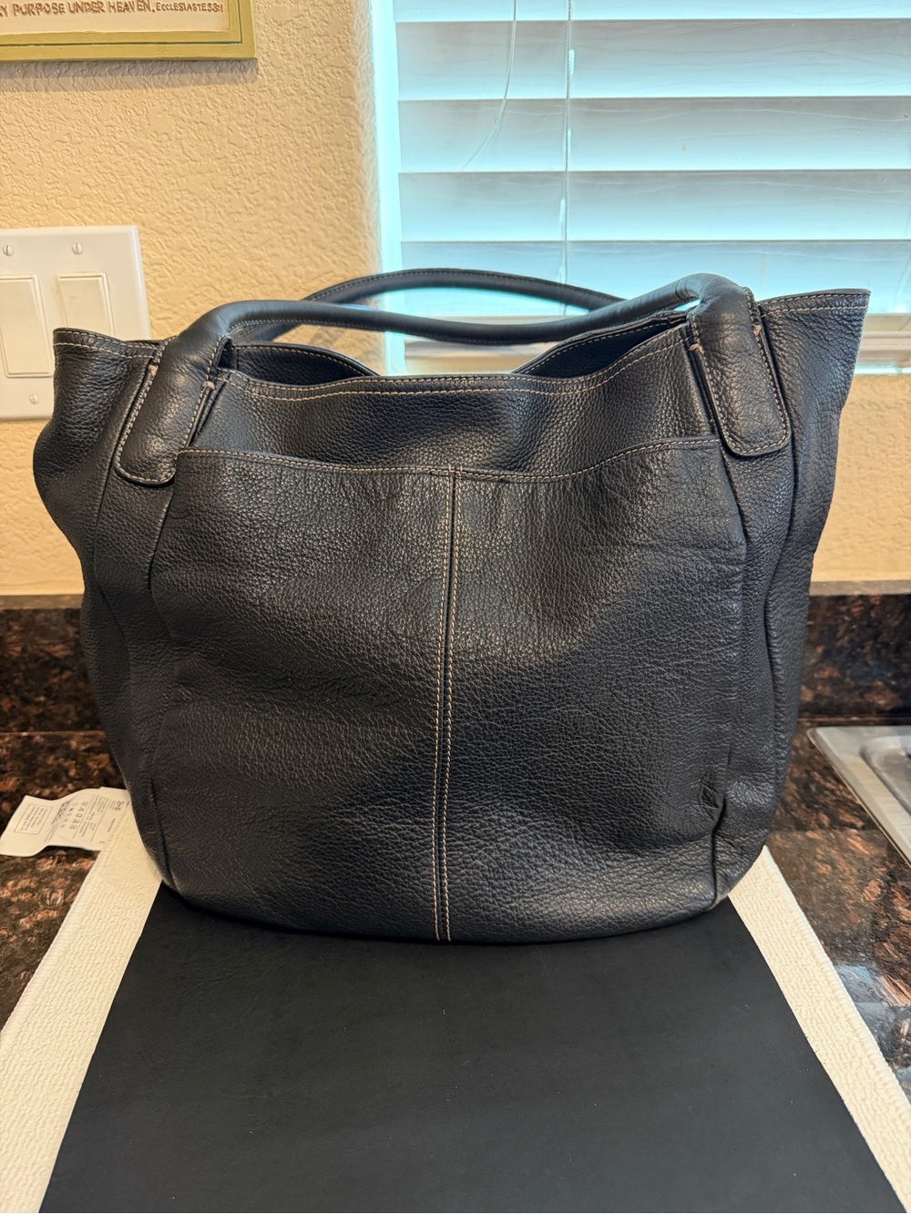 Tignanello Large Hobo Bag Pebbled Black Leather EUC